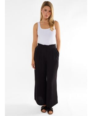 Gini London Paperbag Waist Wide Leg Trousers - Black