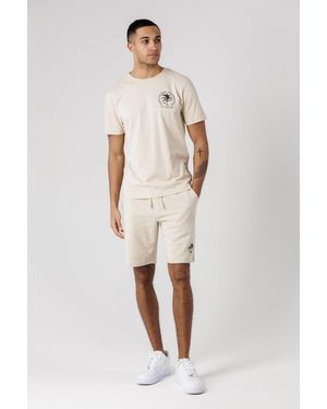 Tokyo Laundry Athletics Club Logo T-Shirt And Jogger Short Set - Natural