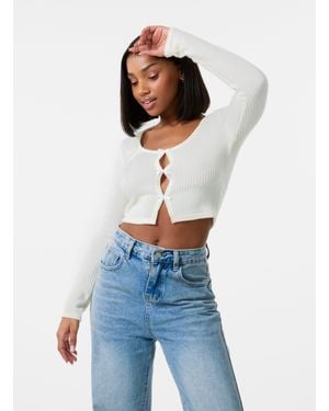 Pink Vanilla Brushed Rib Bow Top - Blue