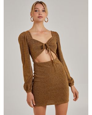 Pink Vanilla Glitter Puff Sleeve Cut Out Dress - Brown