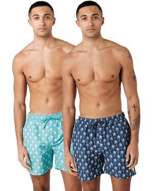 Tokyo Laundry 2-Pack Palm Tree And Logo Print Swim Shorts With Drawstring Waist - Blue
