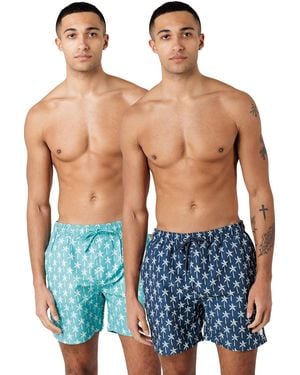 Tokyo Laundry 2-Pack Palm Tree And Logo Print Swim Shorts With Drawstring Waist - Blue