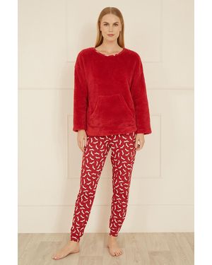 Yumi' Pyjamas With Fleece Top And Dachshund Print Trousers - Red