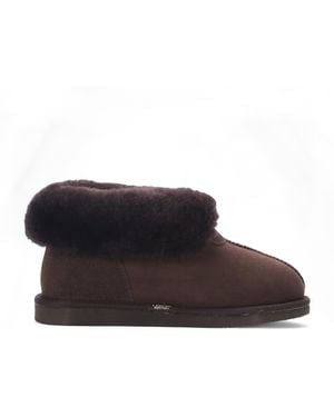 Infinity Leather Sheepskin Suede Ankle Slip-On Bootie Winter - Brown