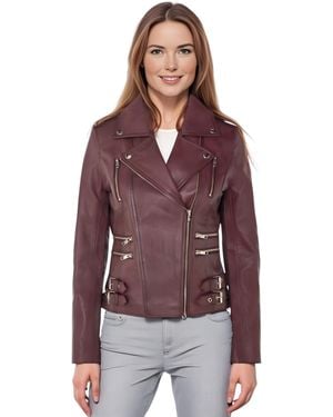 Infinity Leather Brando Biker Jacket-Constantia Lamb Leather - Purple