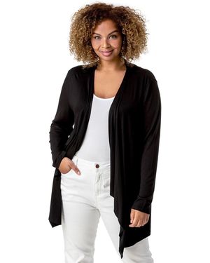 Roman Curve Waterfall Front Jersey Cardigan - Black