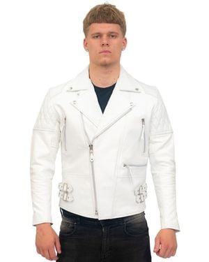 Infinity Leather Cowhide Biker Jacket-Nassau - White