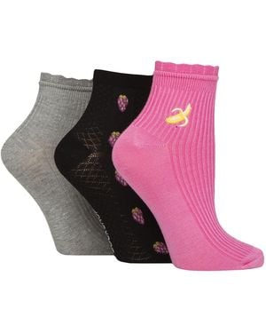Elle 3 Pack Ladies Ribbed Anklet Socks With Frill Welt - Pink