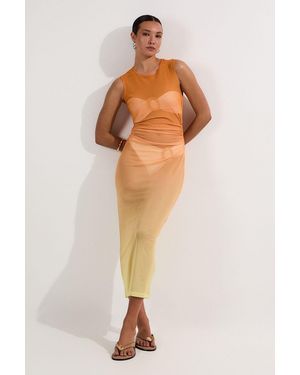 Karen Millen Ombre Mesh Ruched Beach Dress - Orange