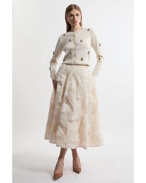 Karen Millen Lydia Petite Textured Ruffle Midaxi Woven Prom Skirt - Natural