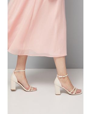 Wallis Damiana Faux Leather Pearl Detail High Block Heel Sandals - Pink