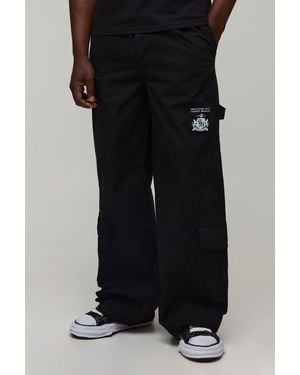 BoohooMAN Tall Baggy Fit La Gusset Cargo Trousers - Black