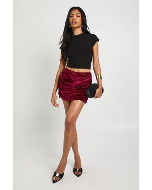 Boohoo Velvet Ruched Mini Skirt - Red