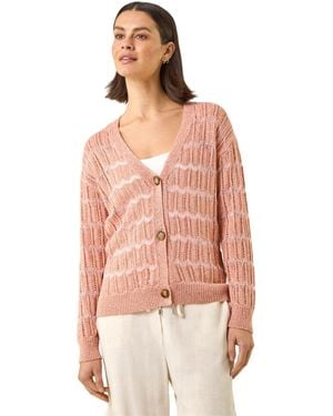 Roman Stitch Detail Button Through Knit Cardigan - Pink