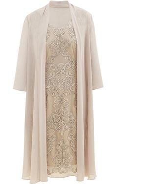 Gina Bacconi Joss Short Embroidered Dress With Illusion Jacket - Natural