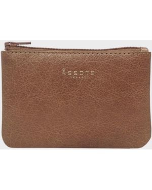 Assots London 'poppy' Tan Full Grain Leather Zip Top Coin Purse - Brown
