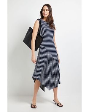 PRINCIPLES Stripe Asymmetric Ponte Dress - Blue