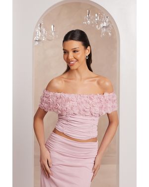 Quiz Light Floral Mesh Top - Pink