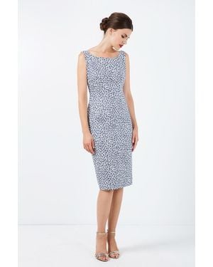 Conquista Sleeveless Floral Straight Dress With Zip Detail - White