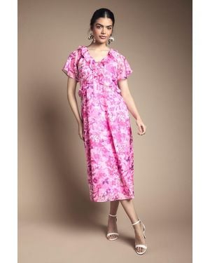 Wallis Floral Ruffle Tie Front Maxi Dress - Pink