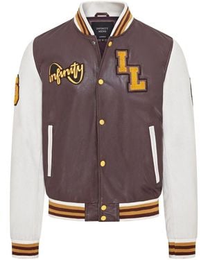 Infinity Leather Baseball Letterman Bomber Jacket - Purple