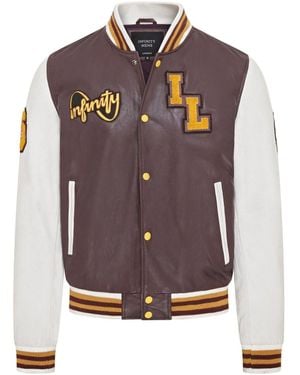 Infinity Leather Baseball Letterman Bomber Jacket - Purple