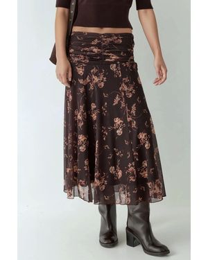 Hiccup Patterned Midi Wrap Skirt With Ruffle Detail - Brown