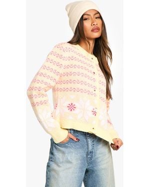 Boohoo Premium Fairisle Knitted Christmas Cardigan - Blue