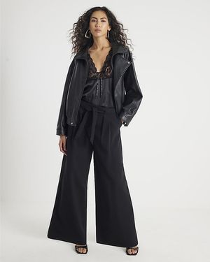 River Island Wide Leg Trousers Tie Waist - Blue