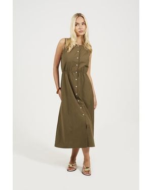 Brave Soul Sleeveless Button Down Midi Dress - Green