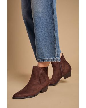Oasis Debbie Faux Suede Covered Gusset Western Ankle Boots - Blue