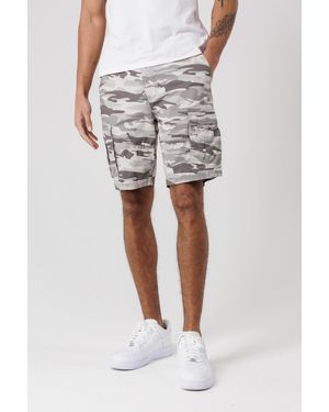 Tokyo Laundry Washed Cotton Twill Cargo Shorts With Camo Print - Grey