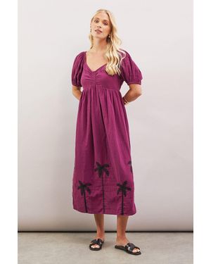 Wallis Petite Palm Embroidered Textured Midi Dress - Pink