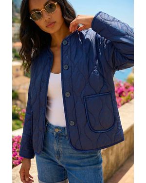 Roman Two Tone Crew Neck Jacket - Blue