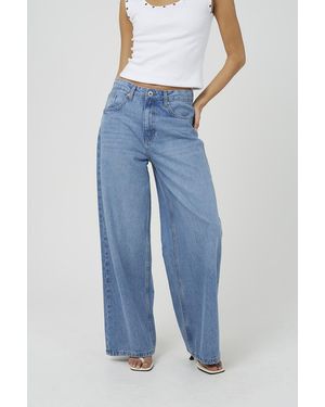 Brave Soul Pale Mid Rise Wide Leg Jeans - Blue
