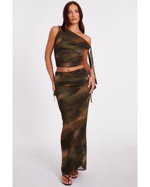 Quiz Mesh Ruched Midaxi Skirt - Green