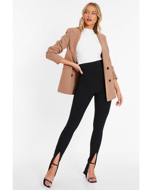 Quiz Ribbed Split Front Legging - Black