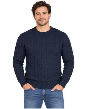 Marks & Spencer M&S Cable Knit Sweatshirt Chunky Crew Neck Pullover Cotton Warm Soft Jumper - Blue