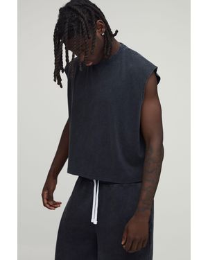 BoohooMAN Essential Washed Oversized Shrunken Boxy Tank - Blue