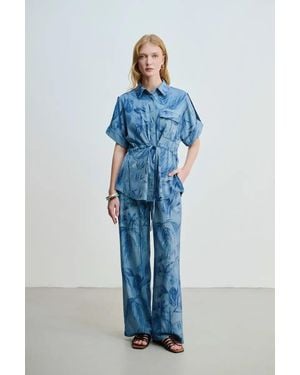 GUSTO Denim Effect Printed Shirt - Blue