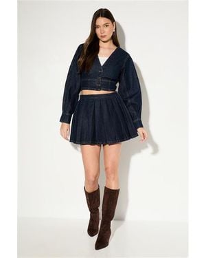MissPap Pleated Detail Denim Wrap Skirt - Blue