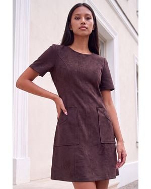 Roman Petite Faux Suede Stitched Dress - Purple