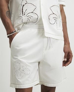 River Island Shorts Embroidered Elasticated Cotton - Grey