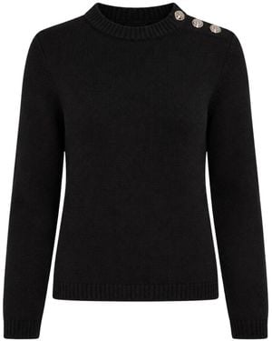 Ted Baker Janha Rose Button Crew Neck Long Sleeve Jumper Wool - Black