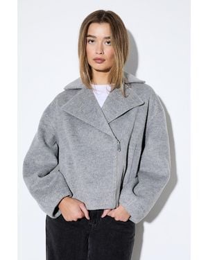 MissPap Oversized Brushed Biker Jacket - Grey
