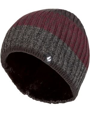 Heat Holders Fleece Lined Striped Winter Beanie - Grey