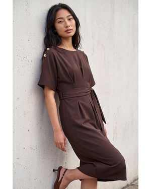 Roman Petite Tie Waist Dress - Brown