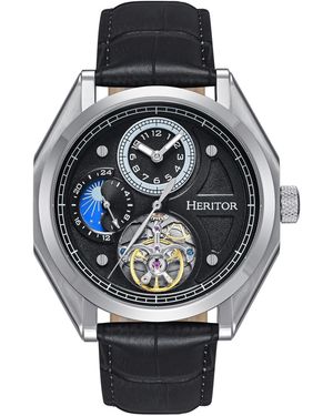 Heritor Antoni Leather-Band Watch - Metallic