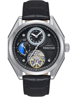 Heritor Antoni Leather-Band Watch - Metallic