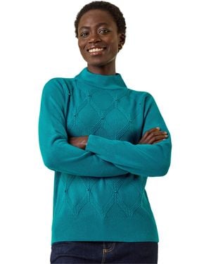 Roman Cable Knit Pearl Jumper - Blue
